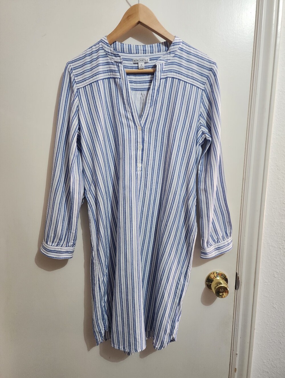 J.Crew Mercantile Shirt Dress Blue White Stripe Cotton Blend Belted Size M - Picture 4 of 9